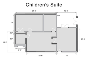 Plano y dimensiones de la suite para niños con necesidades especiales