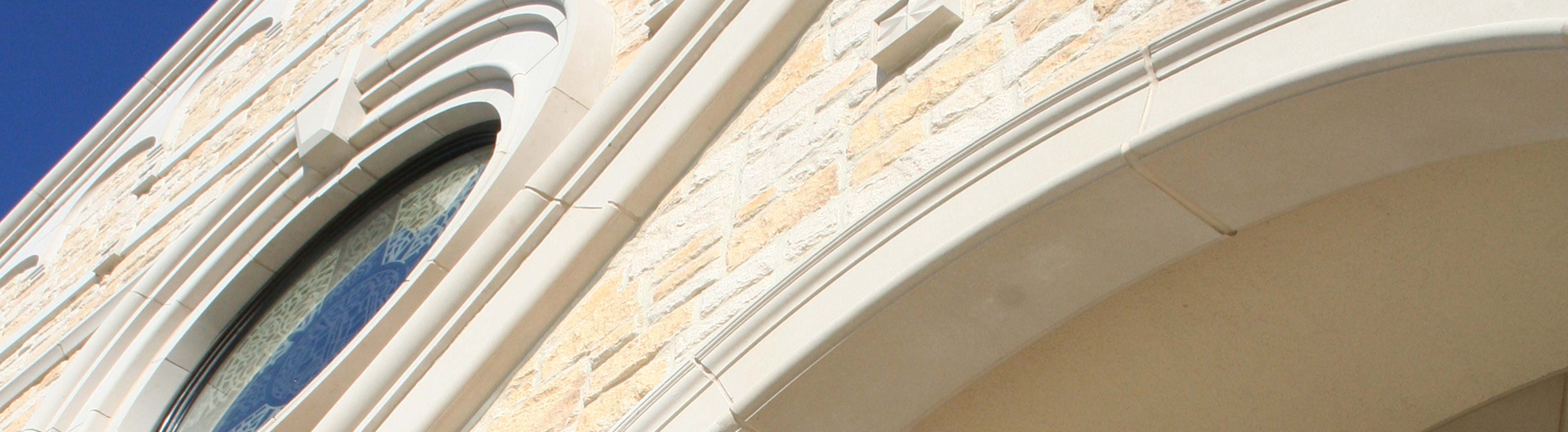 church building arch and stained glass window